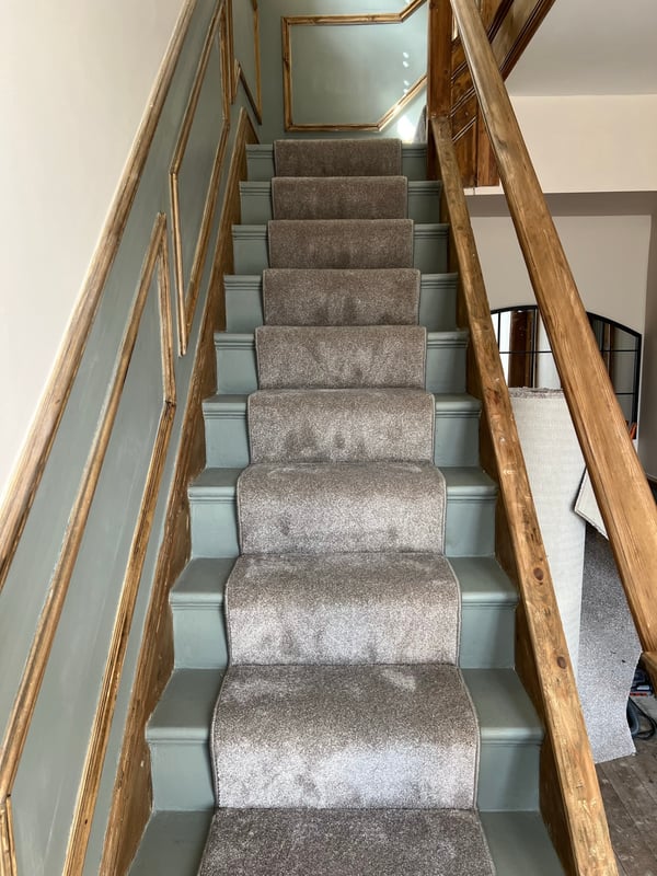 Straight-flight grey stair runner